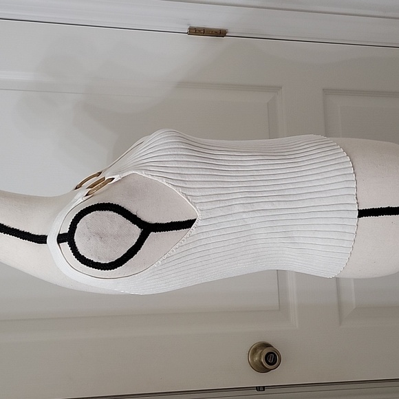 Club Monaco Size M Off White / Ivory Knit Sweater Tank with Resin Ring Accents - Picture 5 of 12